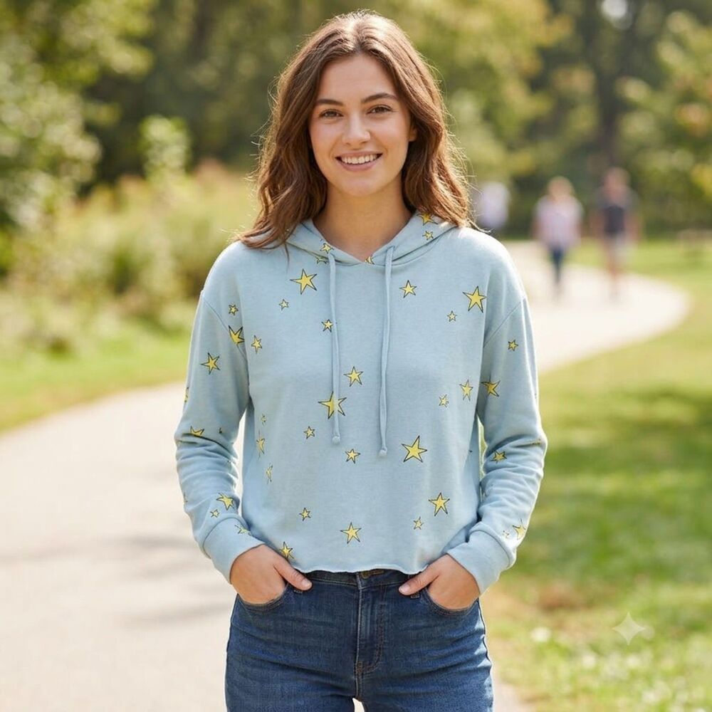 Chaser Blue Hoodie with Yellow Stars NEW Small Lounge Casual Cozy